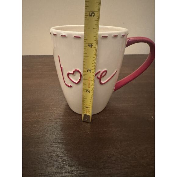 Williams-Sonoma "LOVE" Mugs Heart Set 5 Valentines Cup Stitching Red Handle Chip - Picture 10 of 10